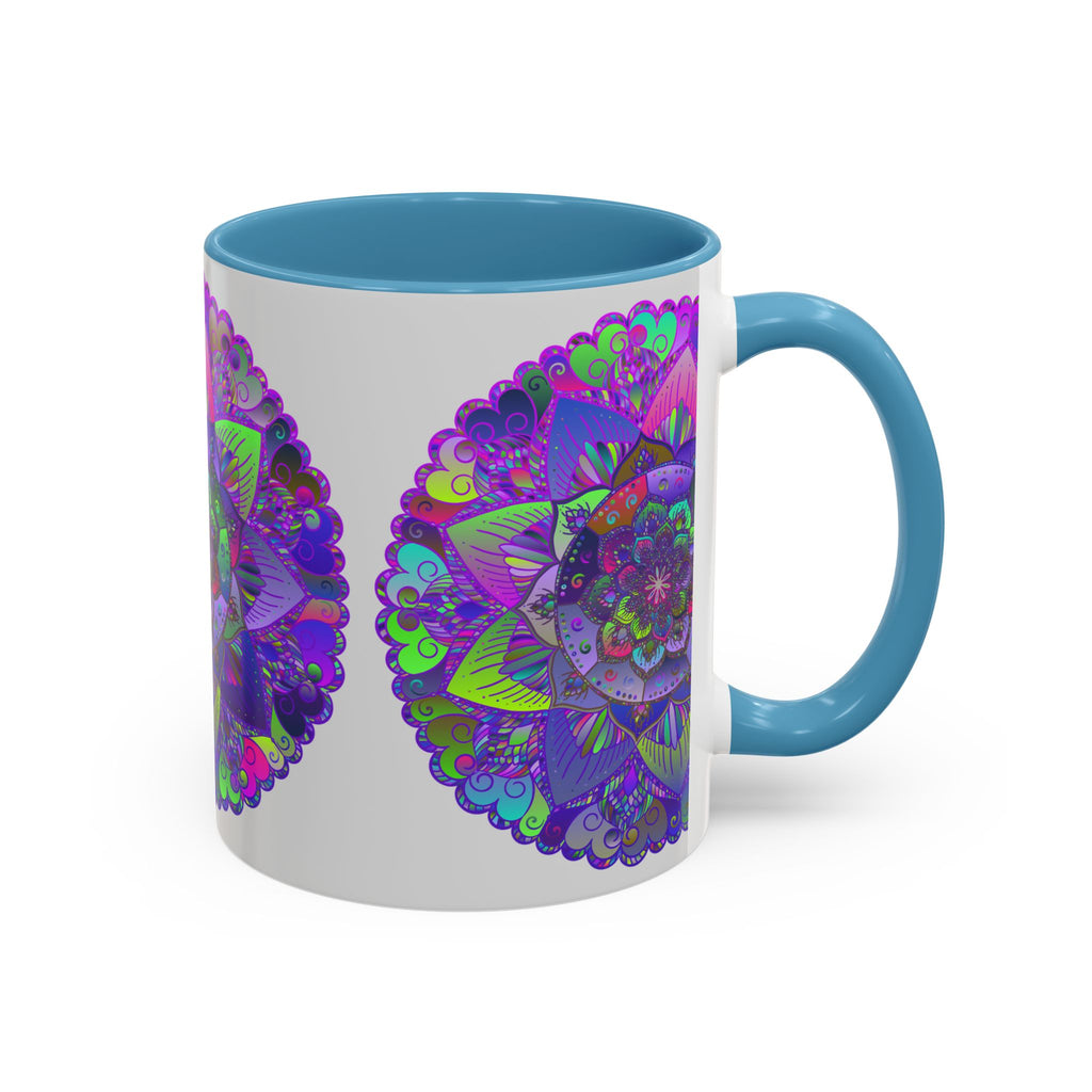Light grey mug adorned with beautiful and detailed mandala art