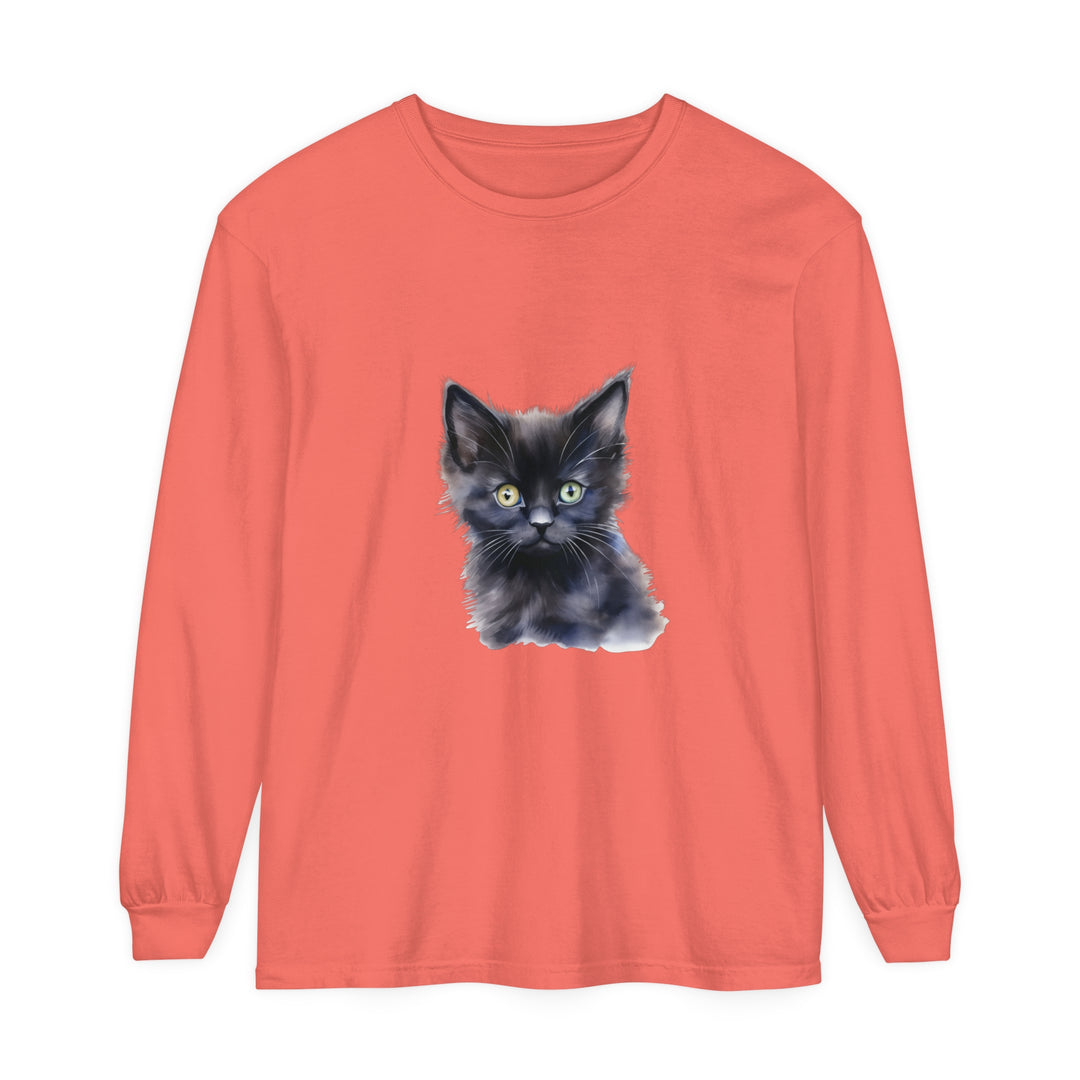 A long sleeve unisex t-shirt with a mystical kitten design