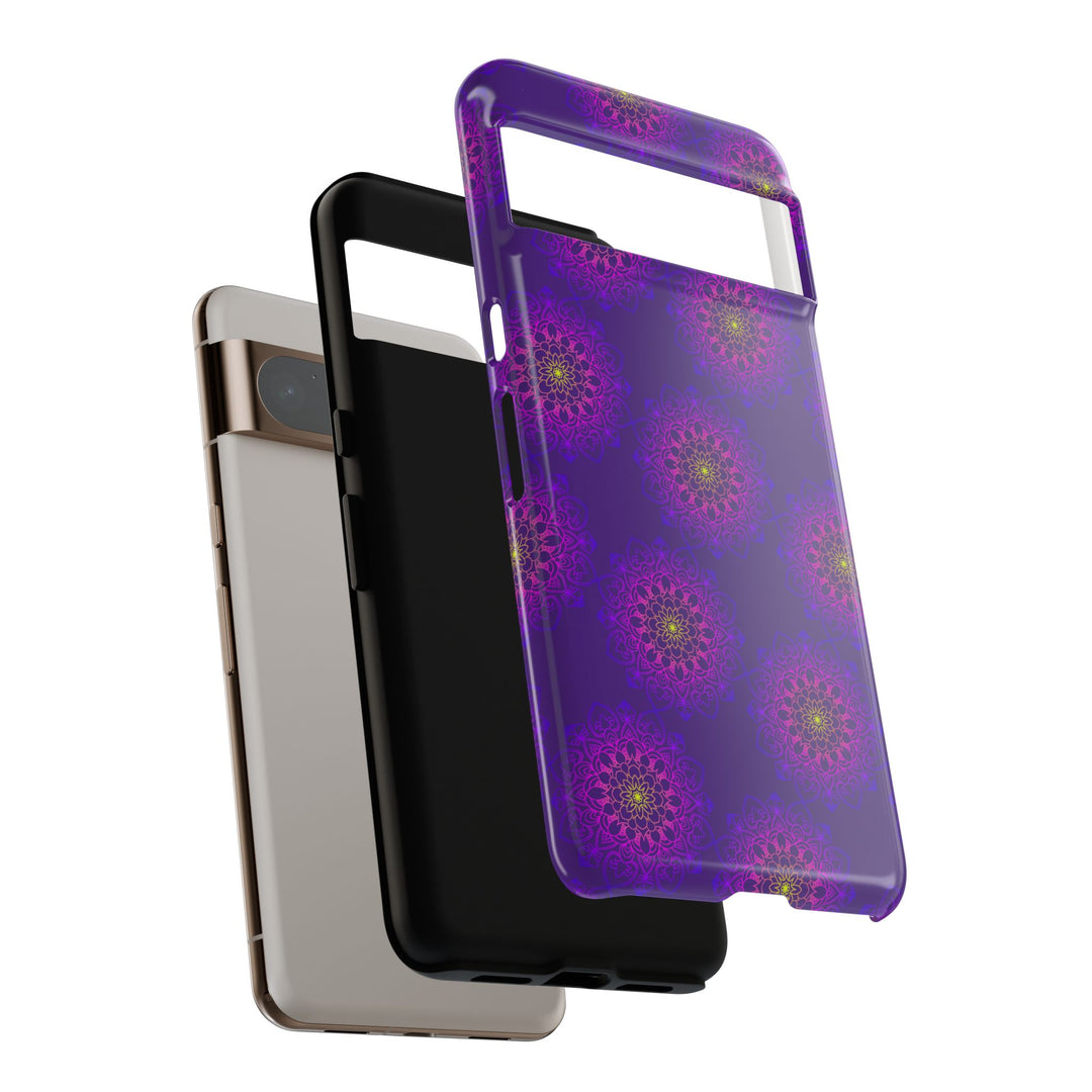 Intricate Purple Floral iPhone Case with Bold Mandala Design