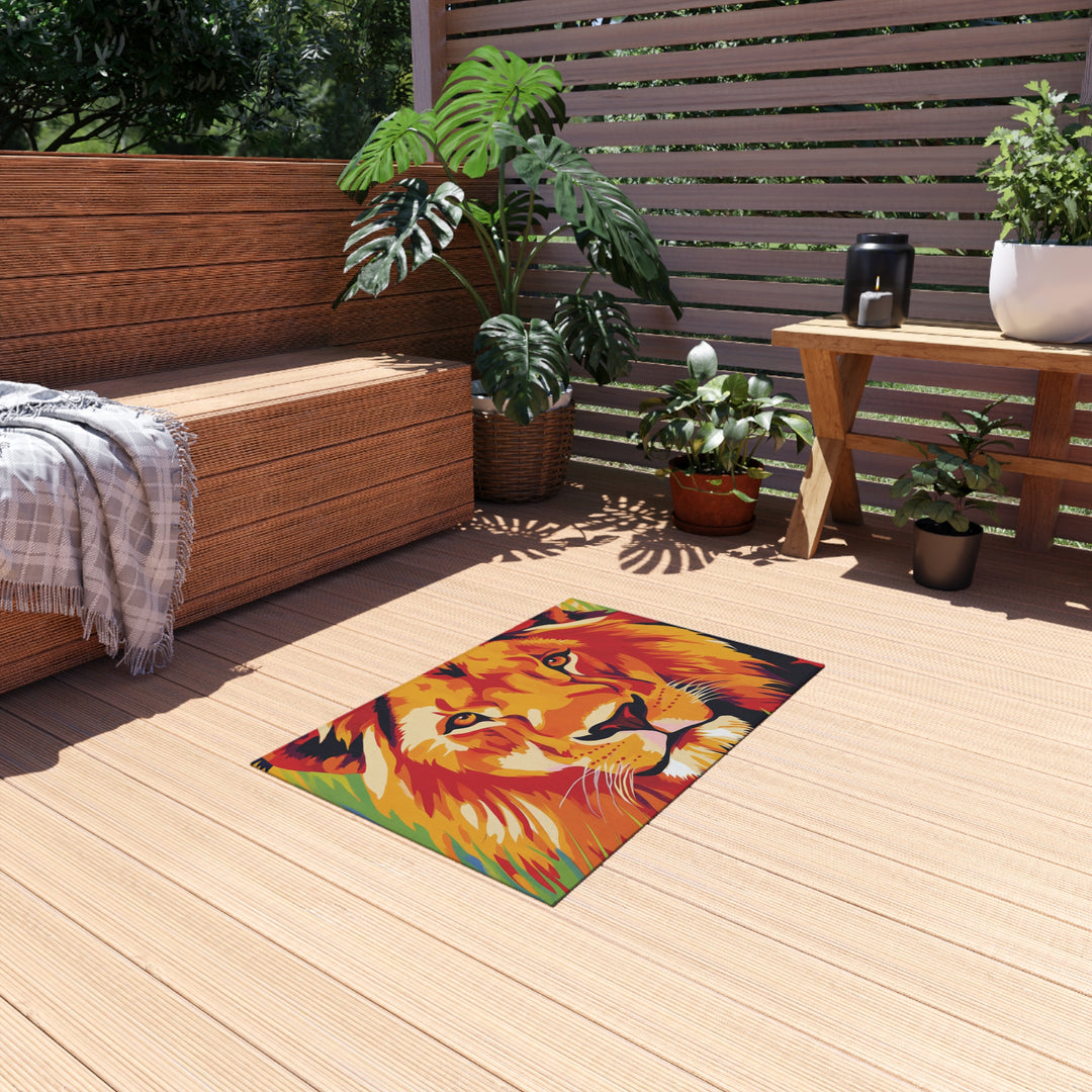 Lion Face Outdoor Rug – Vibrant Wildlife Doormat for Patio &amp; Porch