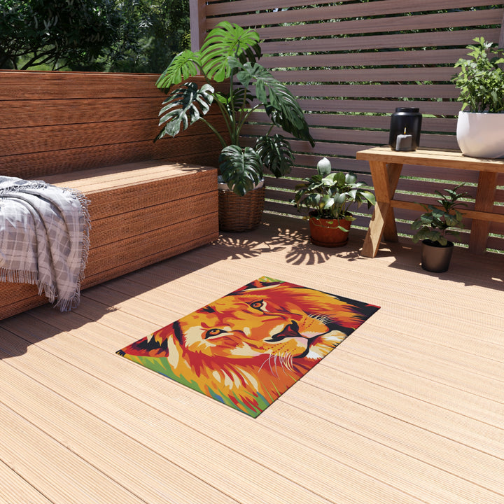Lion Face Outdoor Rug – Vibrant Wildlife Doormat for Patio &amp; Porch