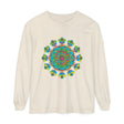 Vibrant and colorful long sleeve tie dye t-shirt featuring a psychedelic mandala design