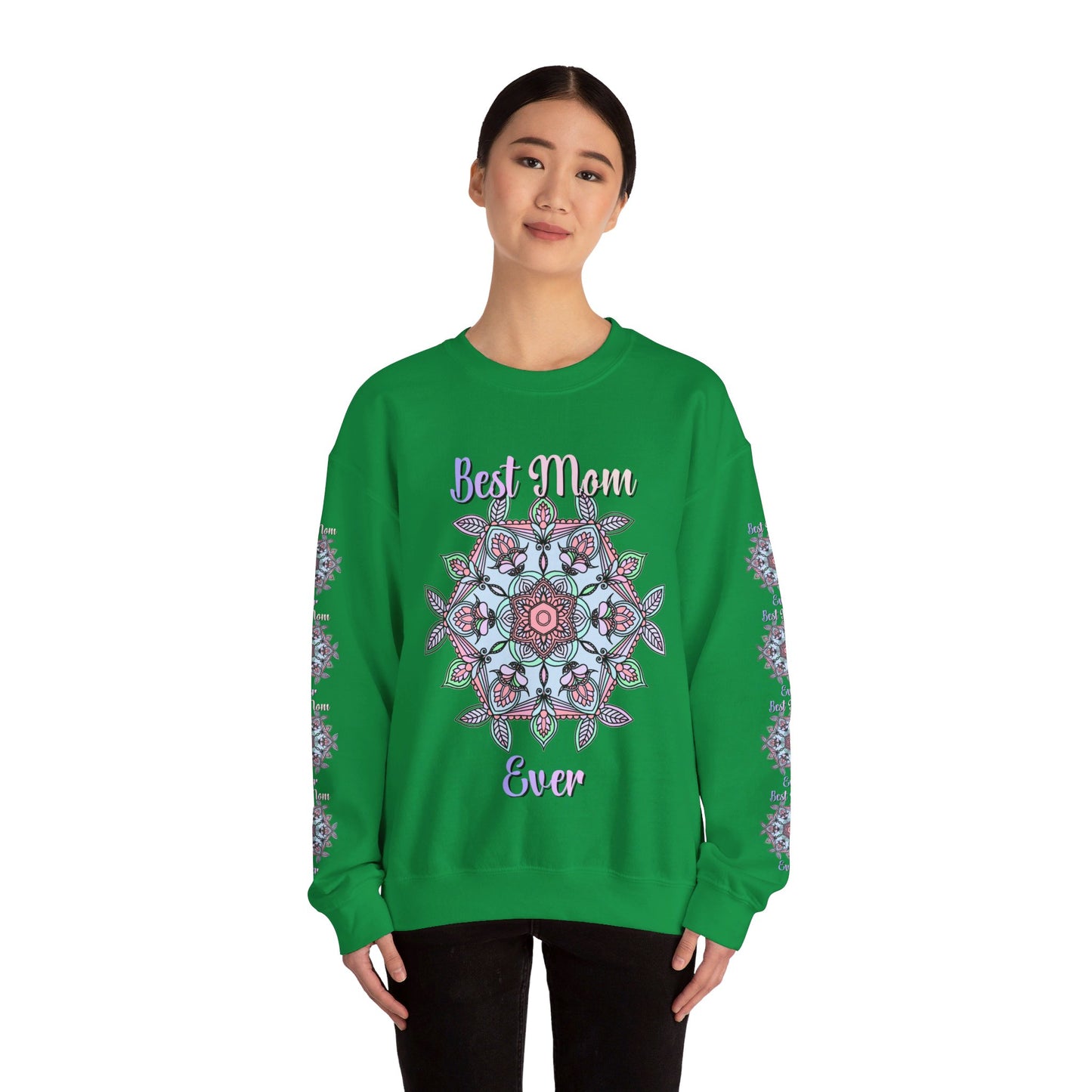 Cozy and stylish unisex crewneck sweatshirt with 'Best Mom Ever' design, perfect for celebrating Mom's birthday in comfort and style