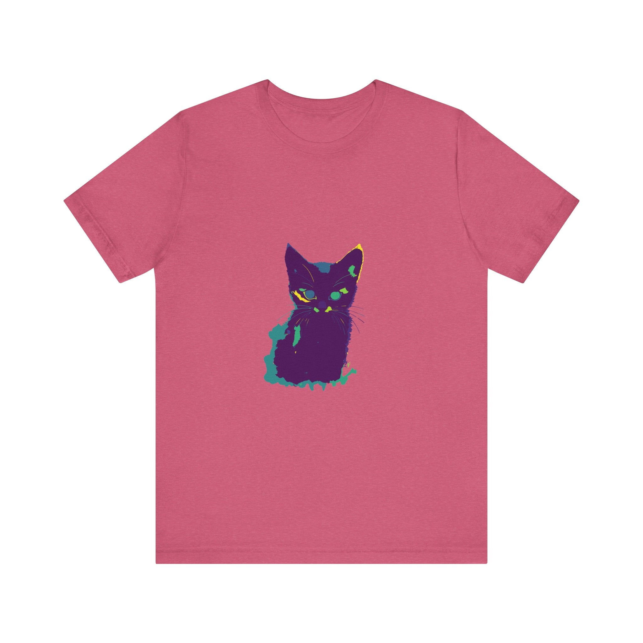 Colorful whimsical cat silhouette tee with vibrant, eye-catching design