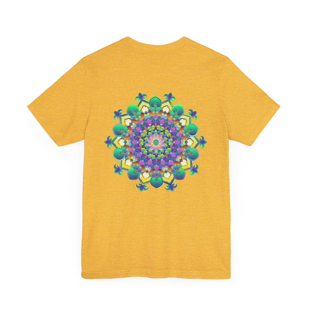 Vibrant Mandala Tee featuring intricate design, promoting spiritual peace and harmony through vibrant colors and symbolic patterns