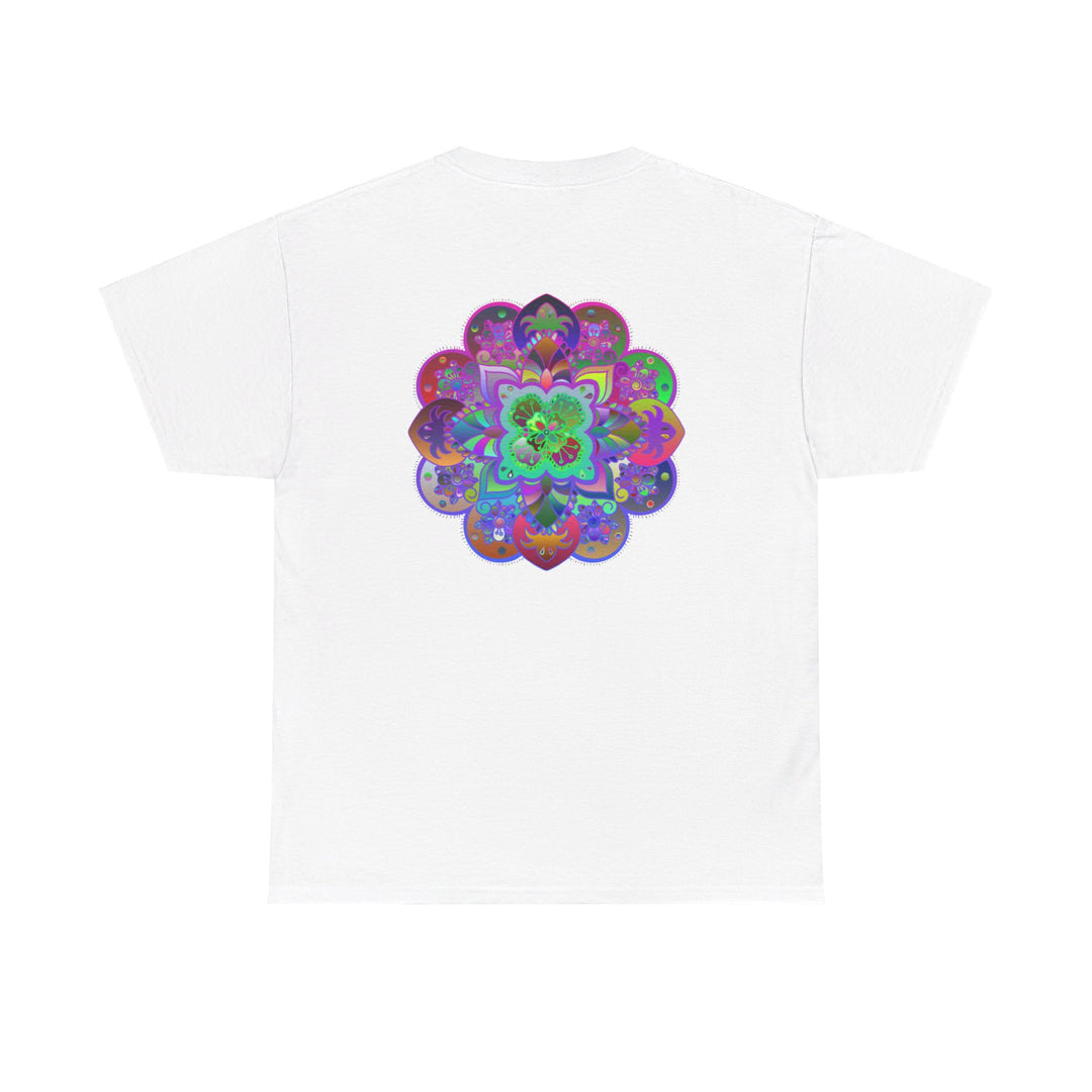 Colorful and intricate mandala art design on a unisex heavy cotton tee promoting mindfulness and yoga lifestyle