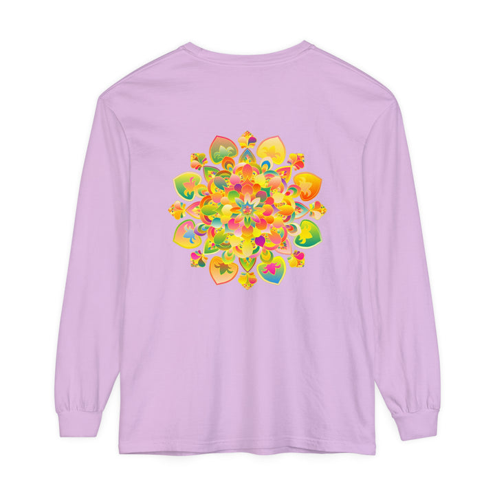 Bold and colorful mandala design on a long sleeve tee