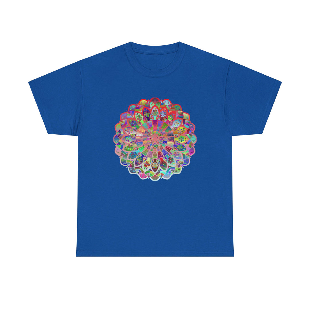 Colorful mandala art design printed on a comfortable unisex heavy cotton t-shirt perfect for yoga and mindfulness practices