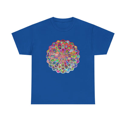 Colorful mandala art design printed on a comfortable unisex heavy cotton t-shirt perfect for yoga and mindfulness practices