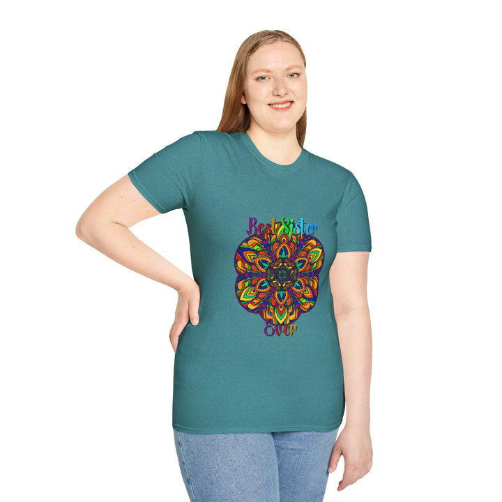 Attractive mandala art gift for sister printed on a softstyle t-shirt