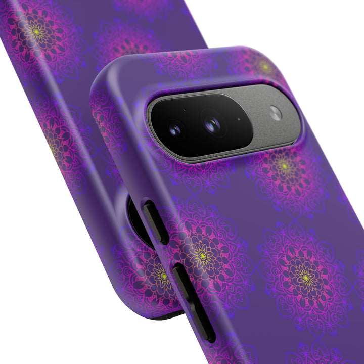 Intricate Purple Floral iPhone Case with Bold Mandala Design