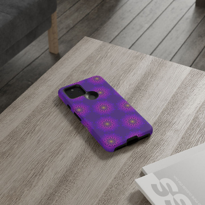 Intricate Purple Floral iPhone Case with Bold Mandala Design