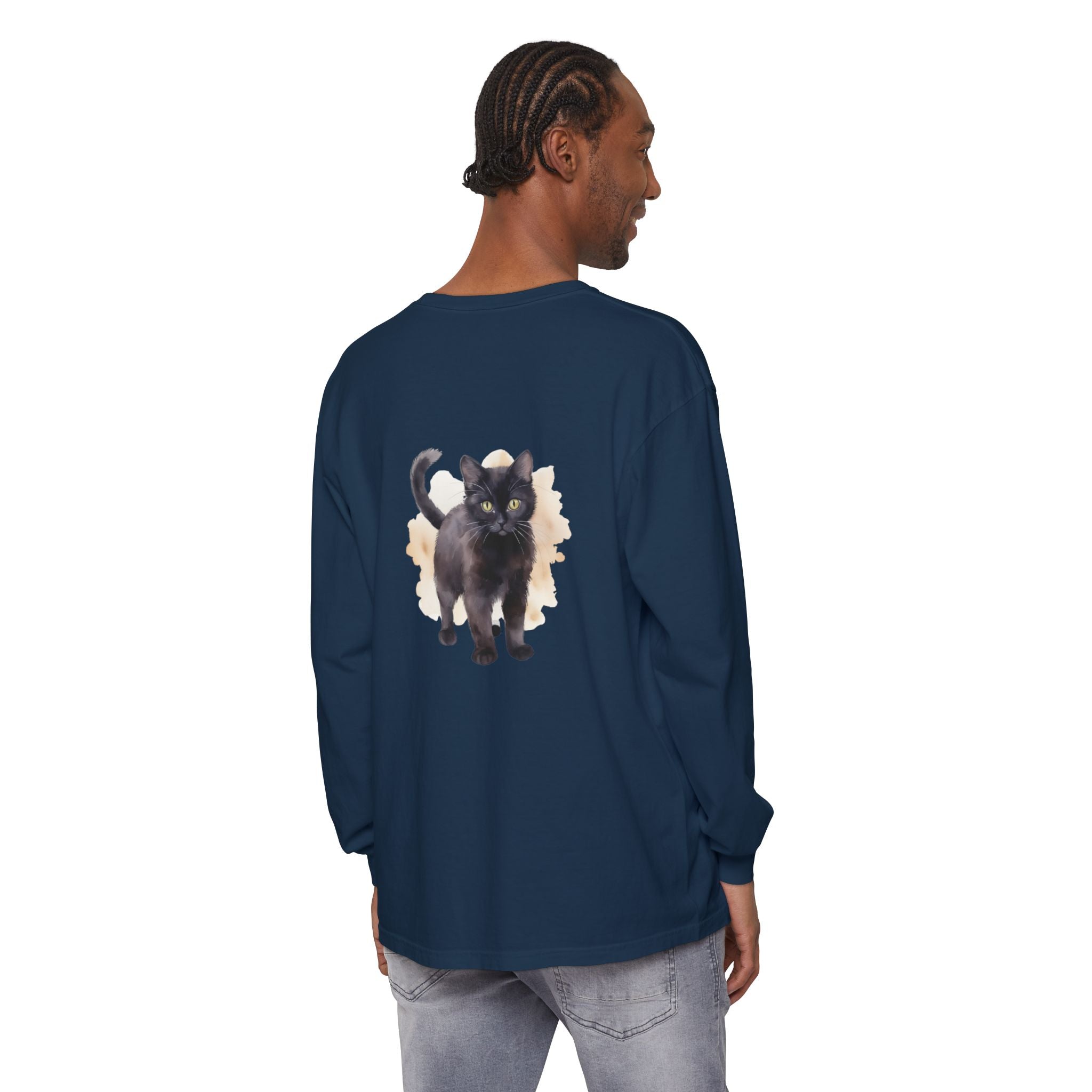 Full Sleeve Tee | Black Cat Watercolor - Unisex