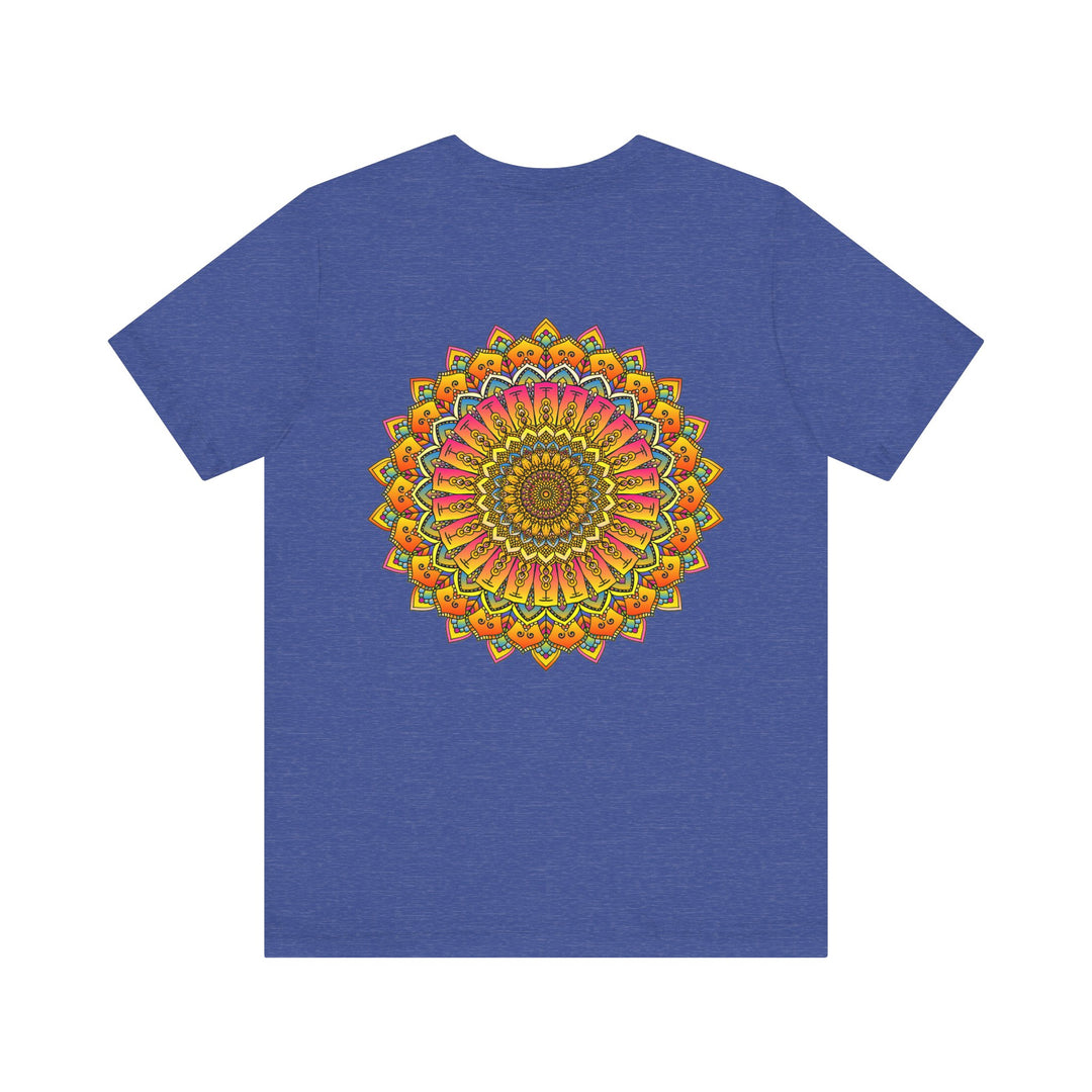 Colorful mandala design tee promoting spiritual peace and harmony with vibrant patterns and intricate details, perfect for yoga and meditation enthusiasts