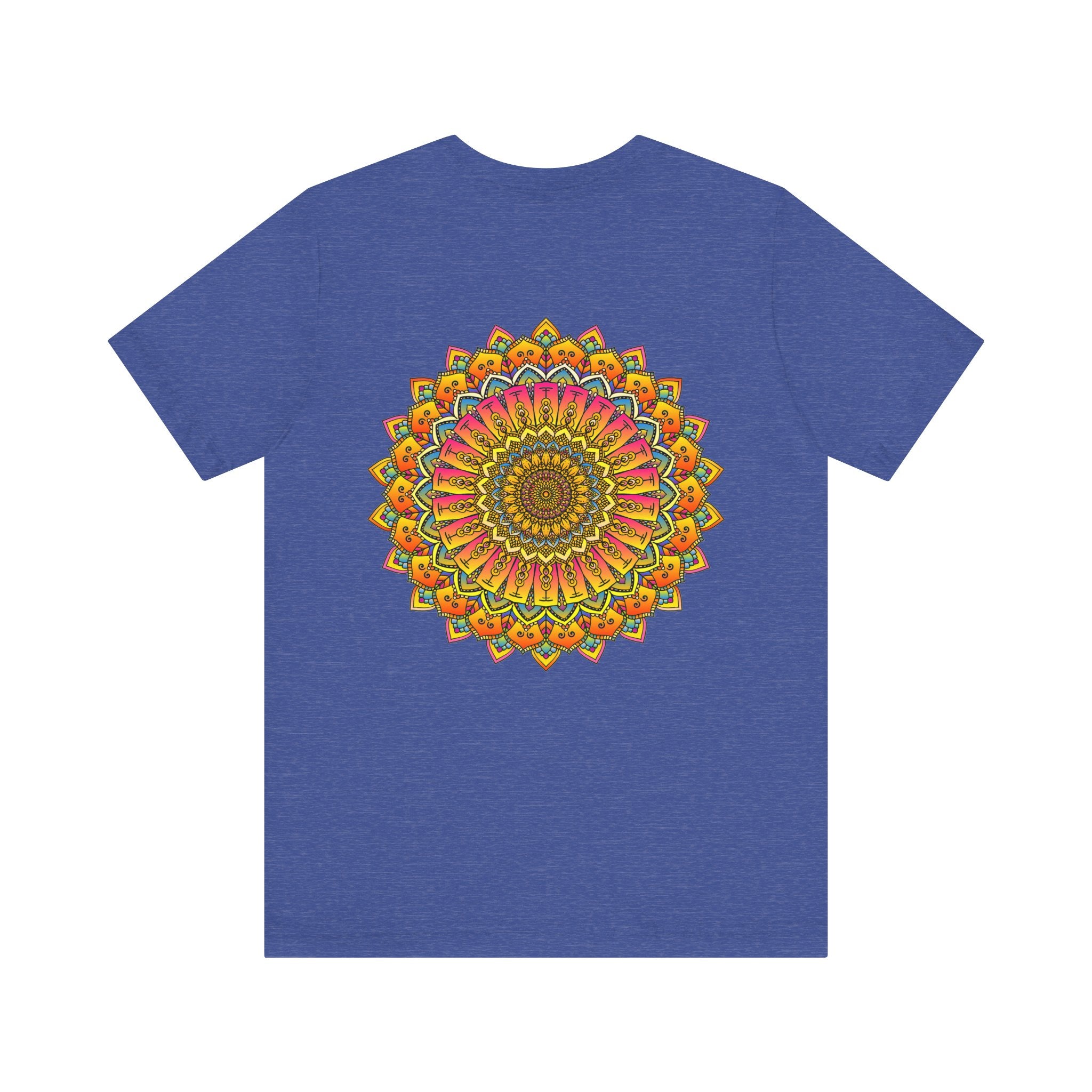 Colorful mandala design tee promoting spiritual peace and harmony with vibrant patterns and intricate details, perfect for yoga and meditation enthusiasts