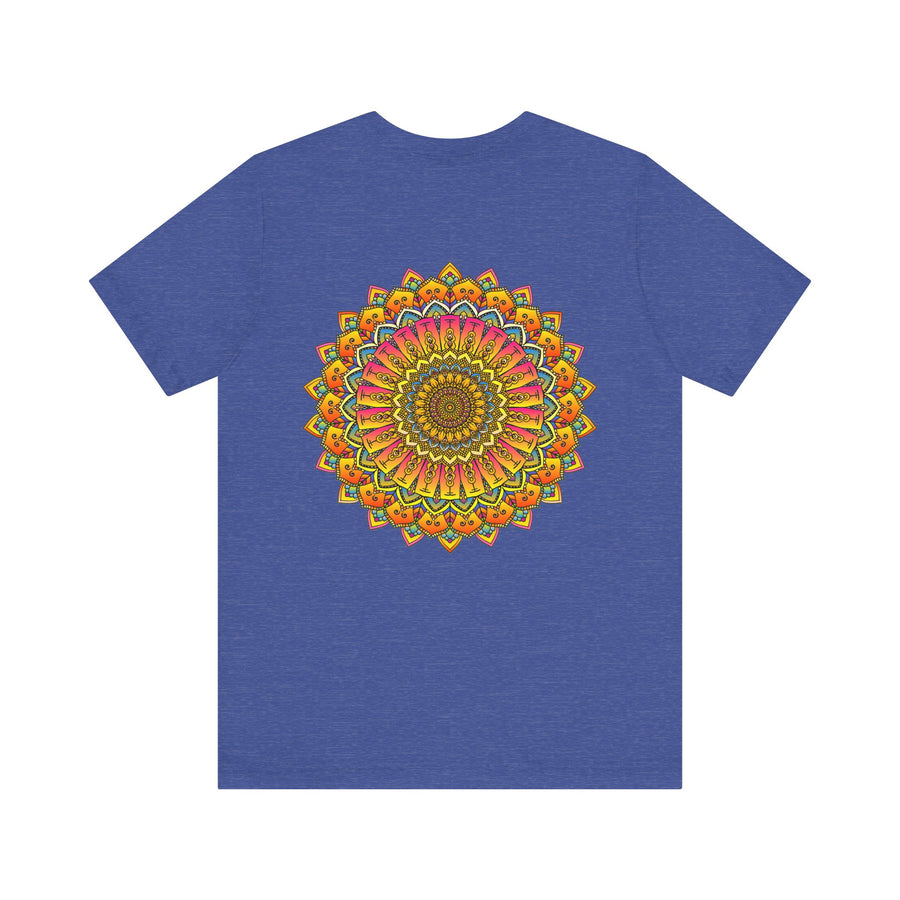 Colorful mandala design tee promoting spiritual peace and harmony with vibrant patterns and intricate details, perfect for yoga and meditation enthusiasts