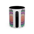 Beautiful handcrafted ceramic mug featuring a vibrant mandala floral design