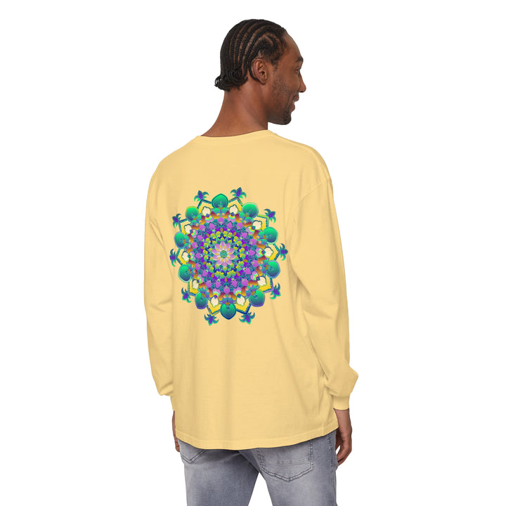 Intricate Mandala Long Sleeve T-Shirt featuring a detailed, colorful mandala design