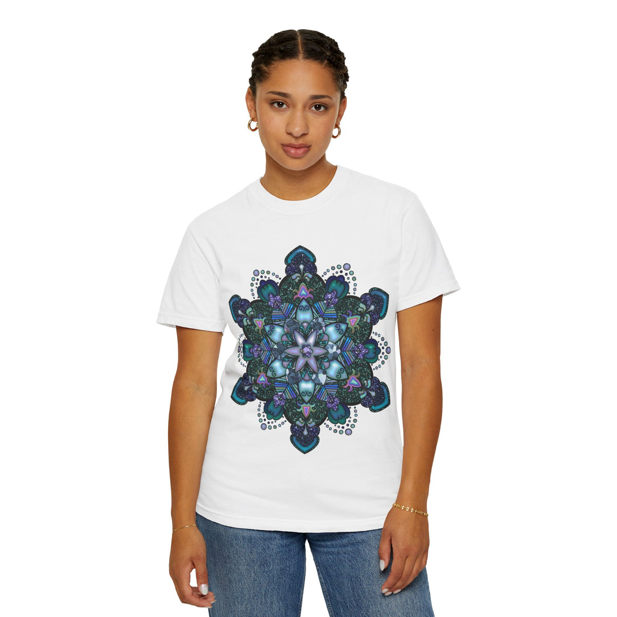 Mandala T-Shirt – Blue Purple Boho Geometric Floral Design