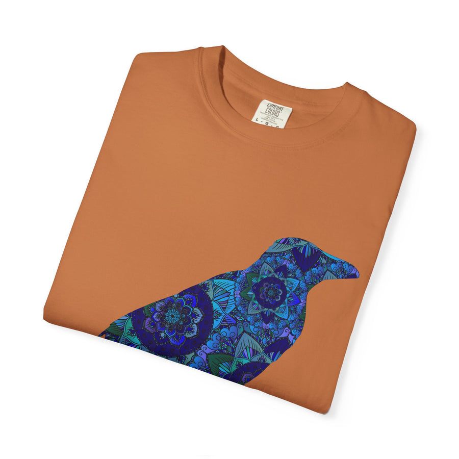 Maglietta con stampa corvo mandala blu — Maglietta grafica con corvo Inner Protection