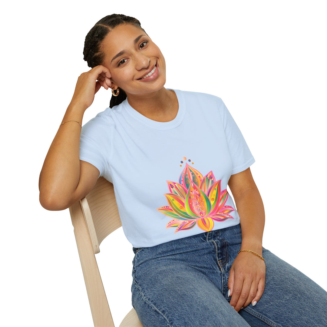 Lotus Mandala Unisex T-Shirt with Hand-Drawn Unique Design by Blululi, a stylish and comfortable wardrobe addition for men and women