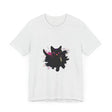 A bold and colorful Black Cat Mystery T-Shirt displayed on a mannequin