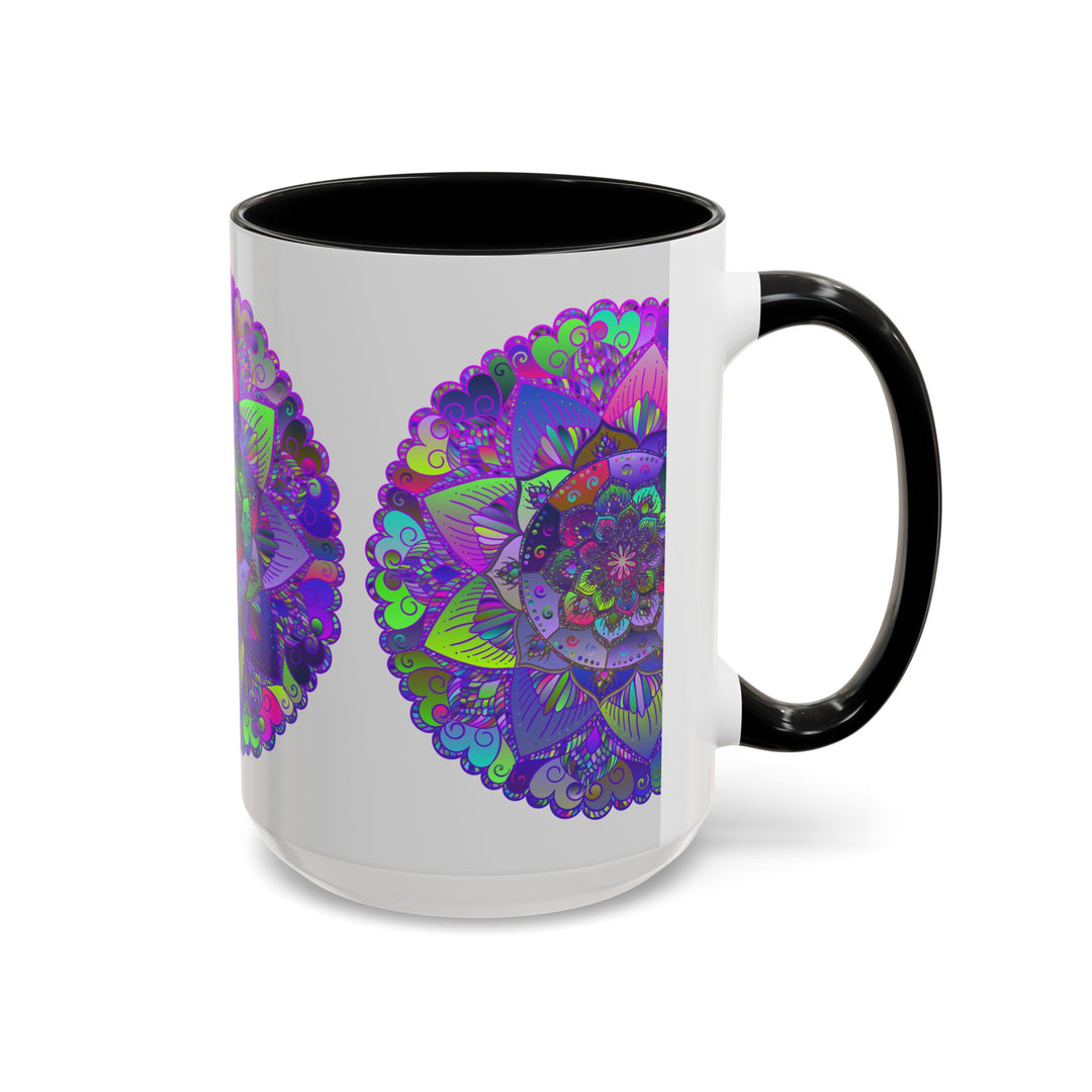 Intricate Mandala Art Mug in Light Grey with beautiful floral and geometric designs, perfect for enjoying your favorite hot beverages in style