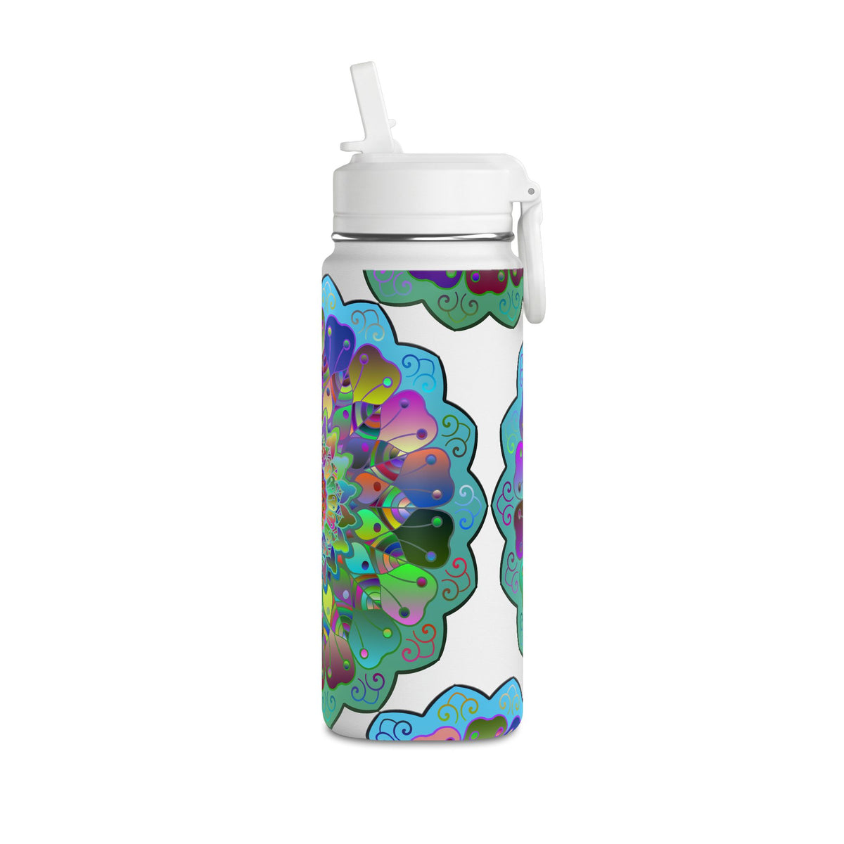 Mandala Floral 20oz Water Bottle — Colorful Boho Hydration Bottle