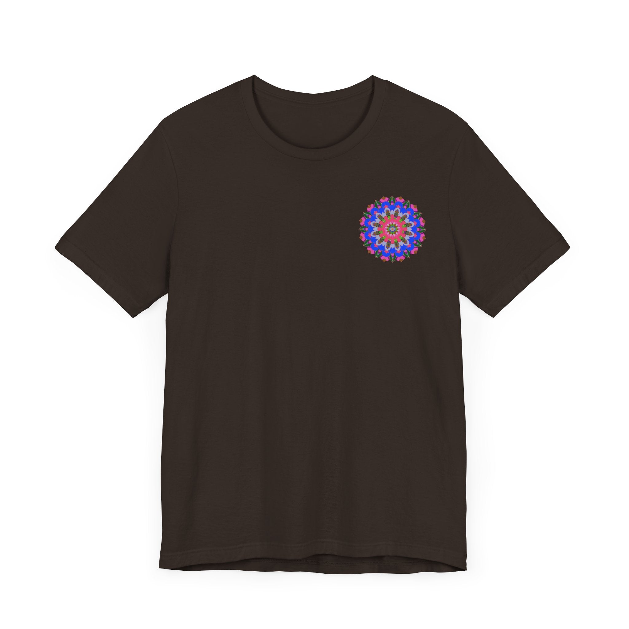 A beautiful, colorful Vibrant Mandala Tee featuring spiritual symbols promoting peace and harmony, perfect for finding inner balance and tranquility