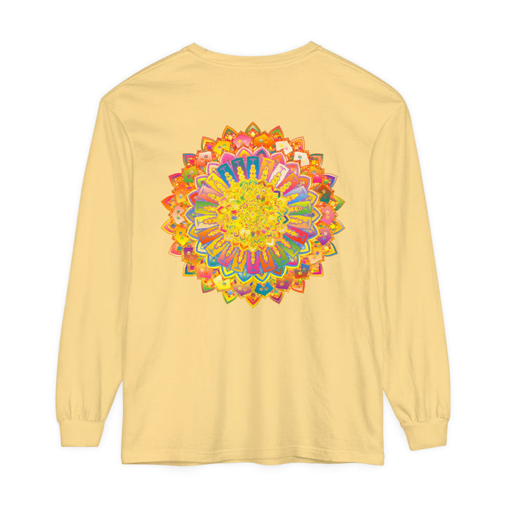 Intricate Mandala Unisex Long Sleeve T-Shirt featuring detailed mandala design in multiple colors