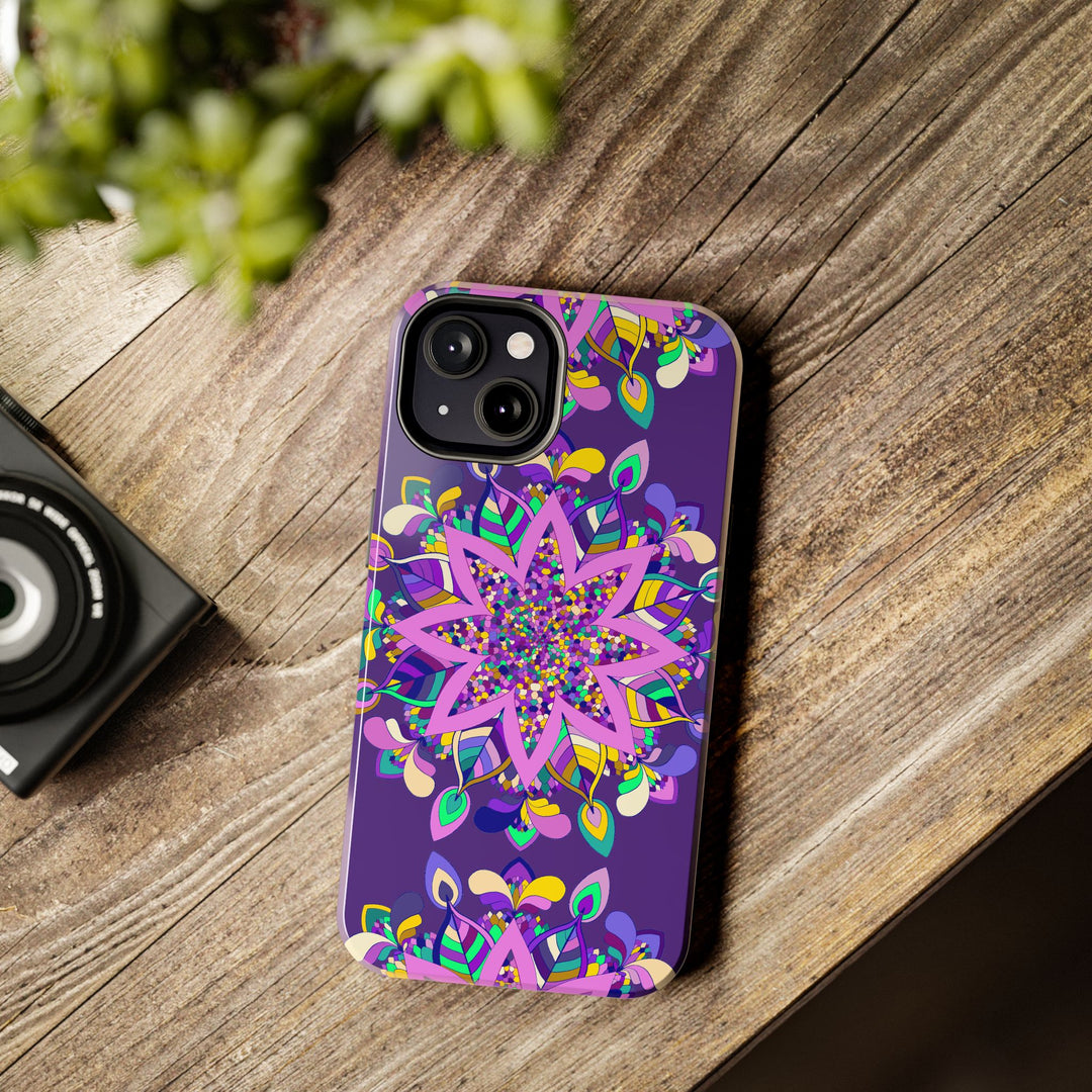 Hand drawn purple mandala art phone case designed for iPhone X/XS