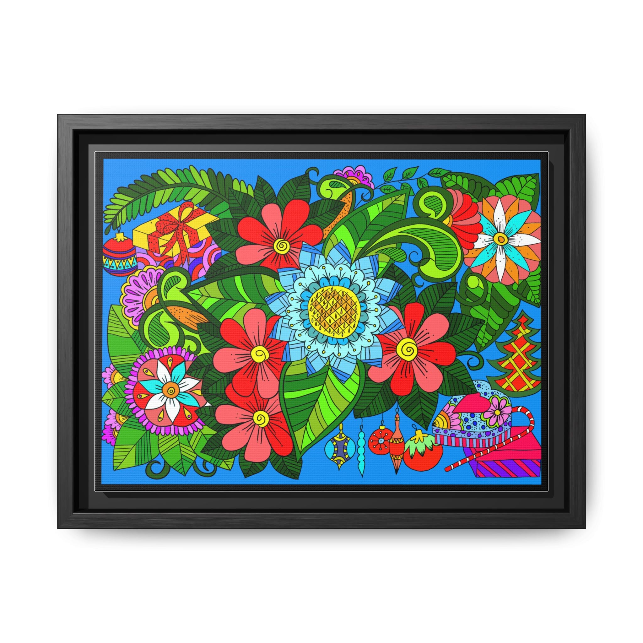 Handgefertigtes horizontales Poster mit Mandala-Design – Blumengekritzel