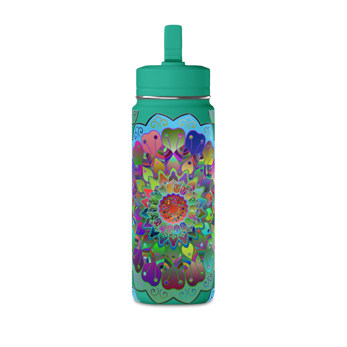 Mandala Floral 20oz Water Bottle — Colorful Boho Hydration Bottle