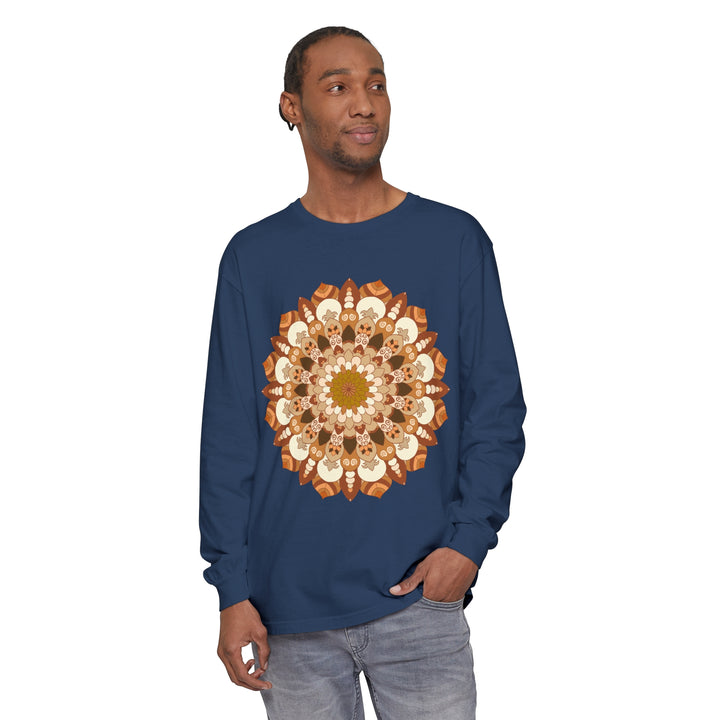 Intricate mandala design on comfortable long sleeve t-shirt