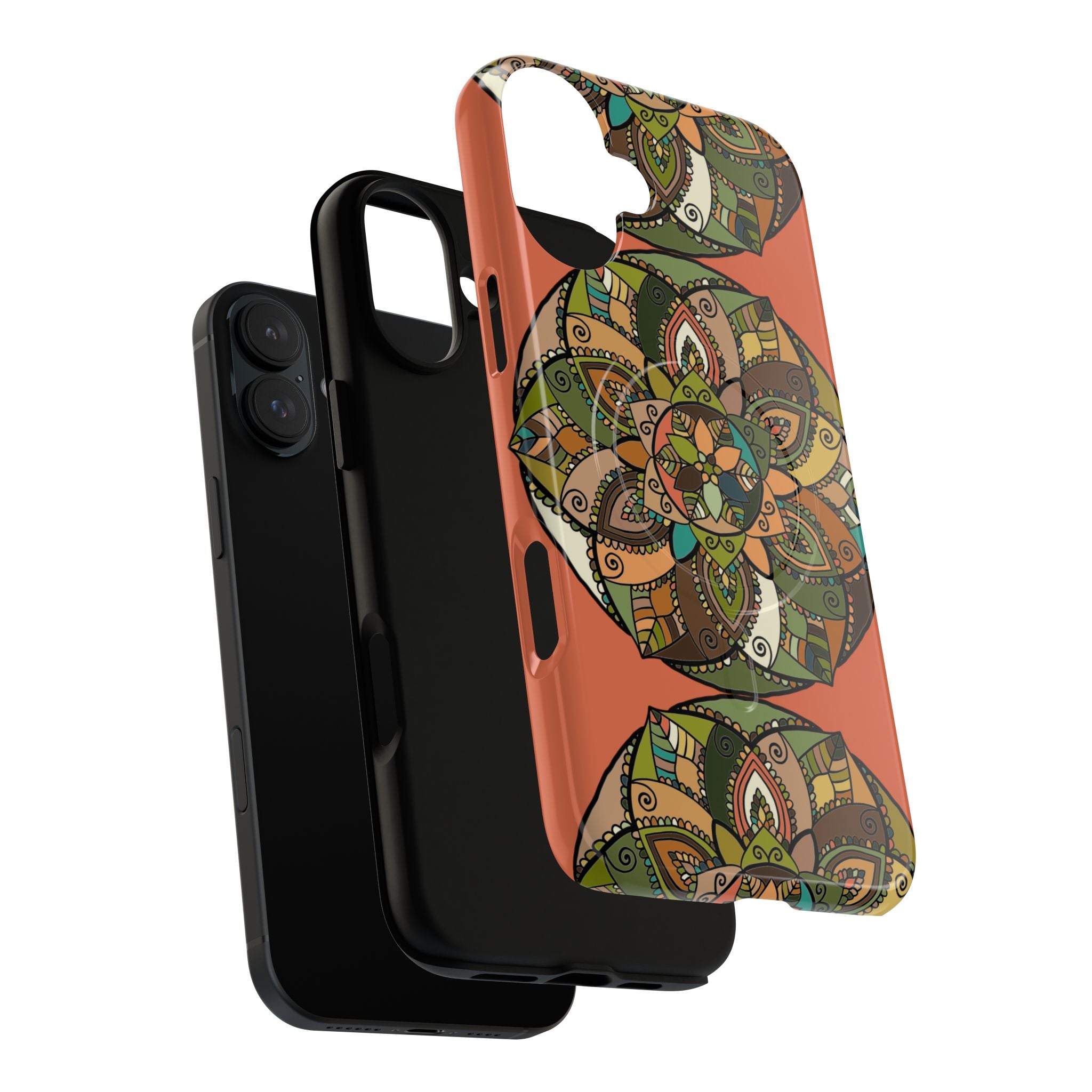 Mandala Floral Tough Magnetic Phone Case — Boho Earth-Tone Protective Cover