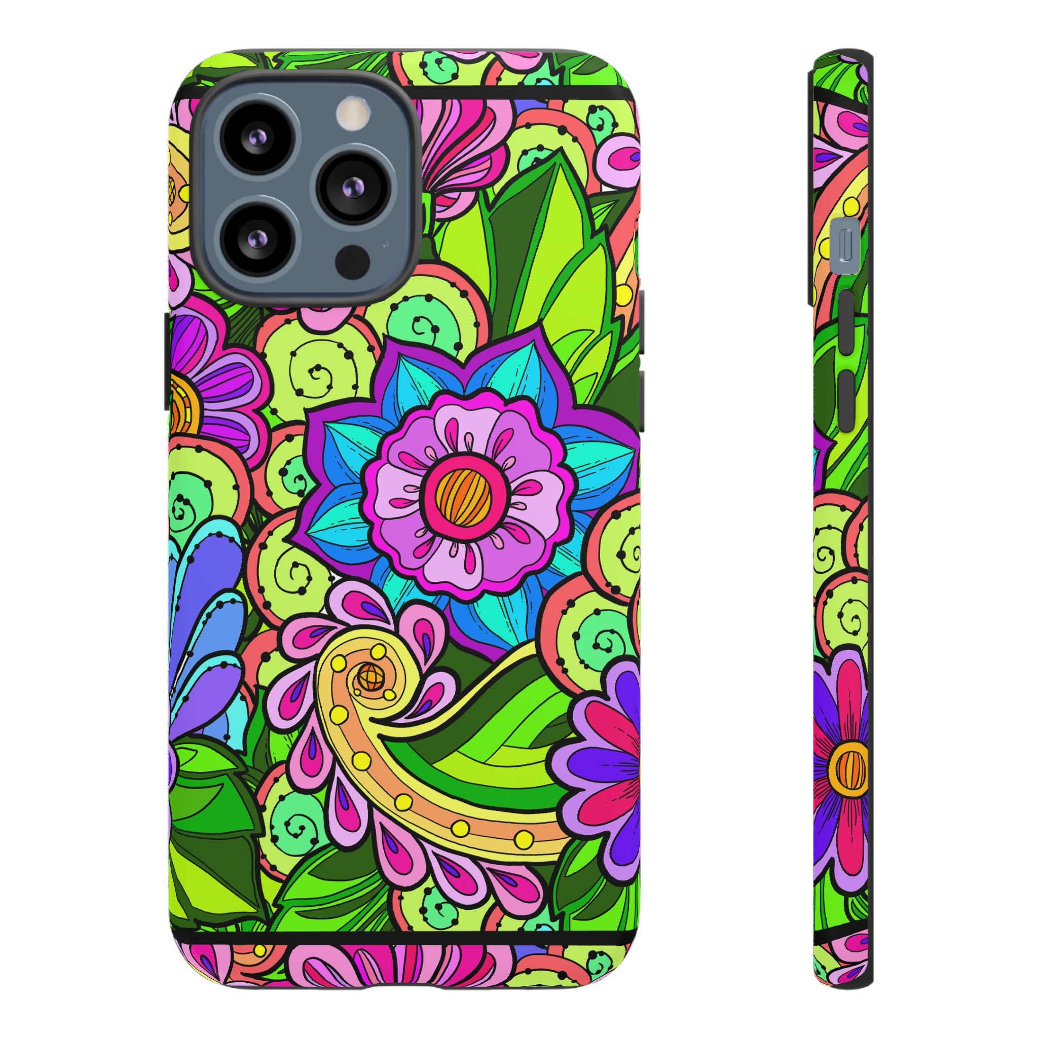 Custodia per iPhone e Google Pixel con fantasia floreale in verde brillante