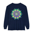 A beautiful and detailed mandala design long sleeve t-shirt in vibrant colors