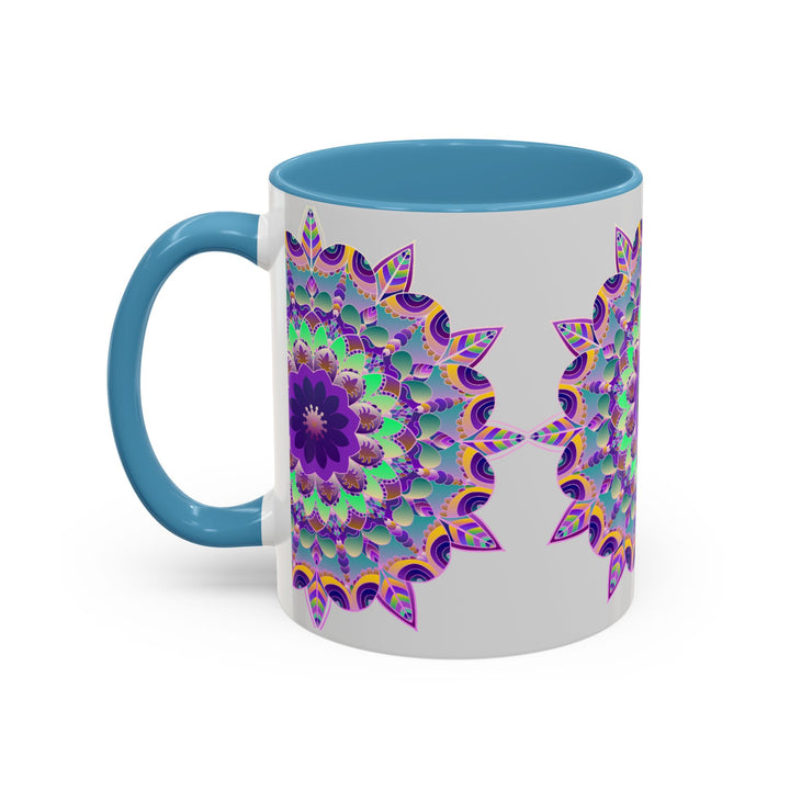 Vibrant Mandala Art Mug in Light Grey with intricate floral and geometric designs, perfect for adding a pop of color to your morning coffee routine