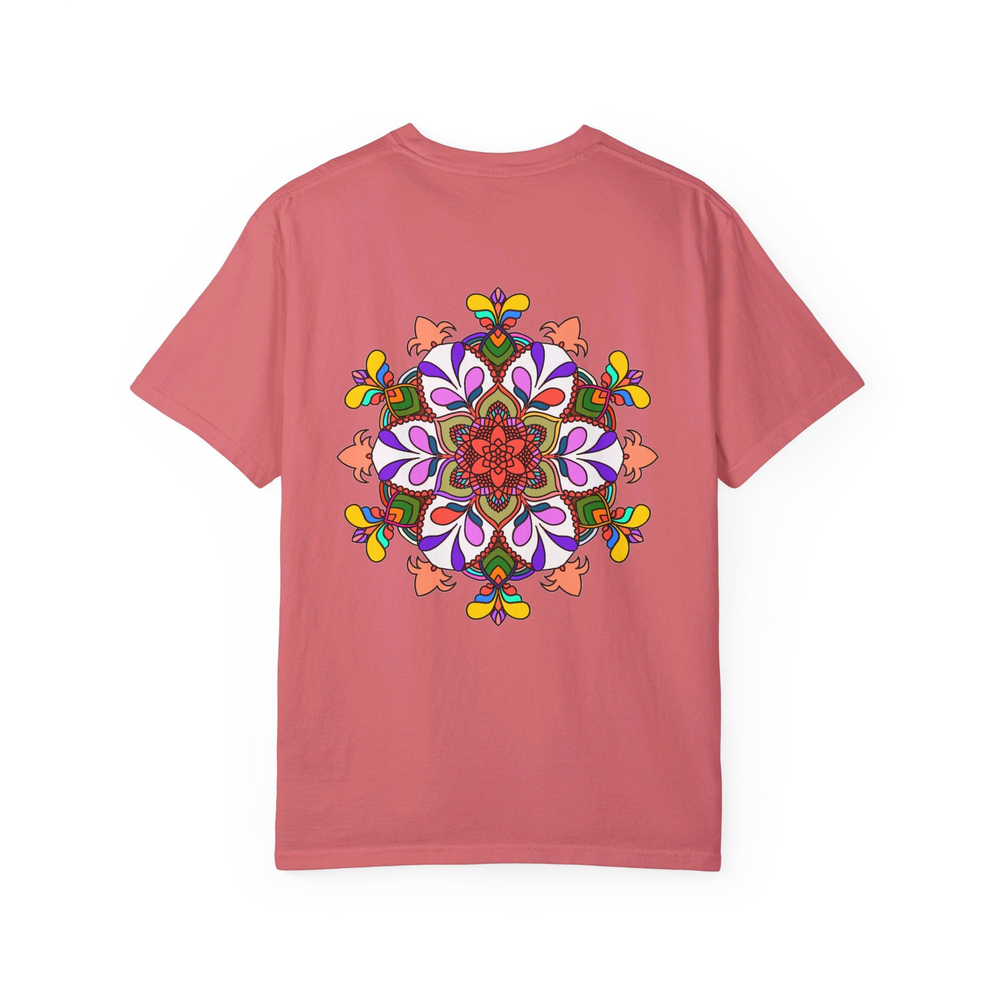 Unisex Mandala T-Shirt featuring intricate hand-drawn mandala art design on 100% ring-spun cotton, garment-dyed for extra comfort