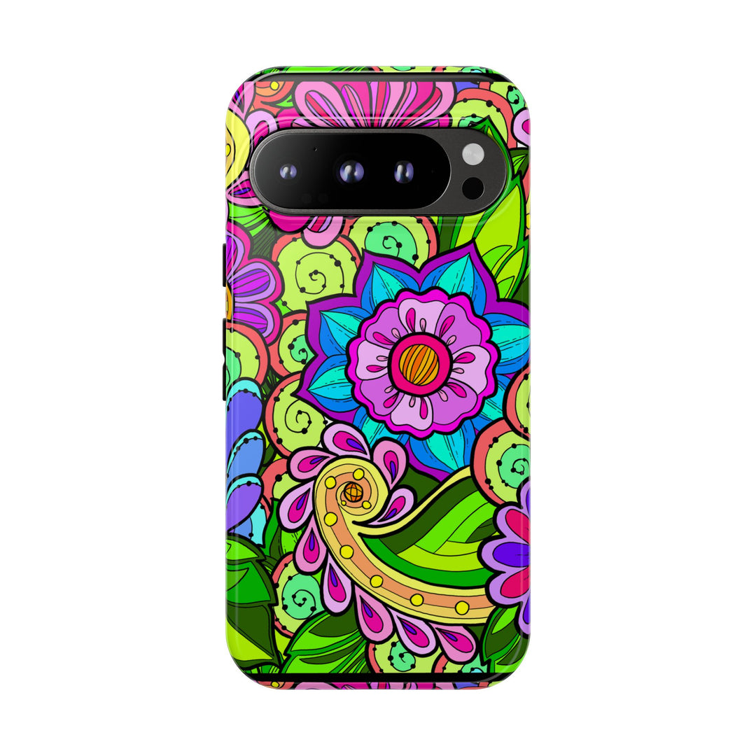Floral Fantasy iPhone and Google Pixel Case in Bright Green Palette