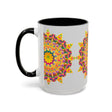 Colorful ceramic mug with intricate mandala and floral design
