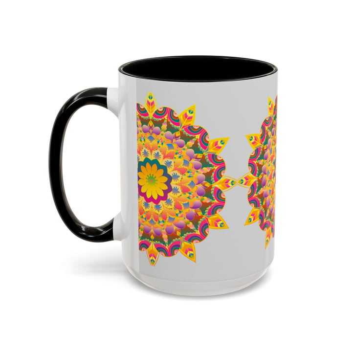 Colorful ceramic mug with intricate mandala and floral design