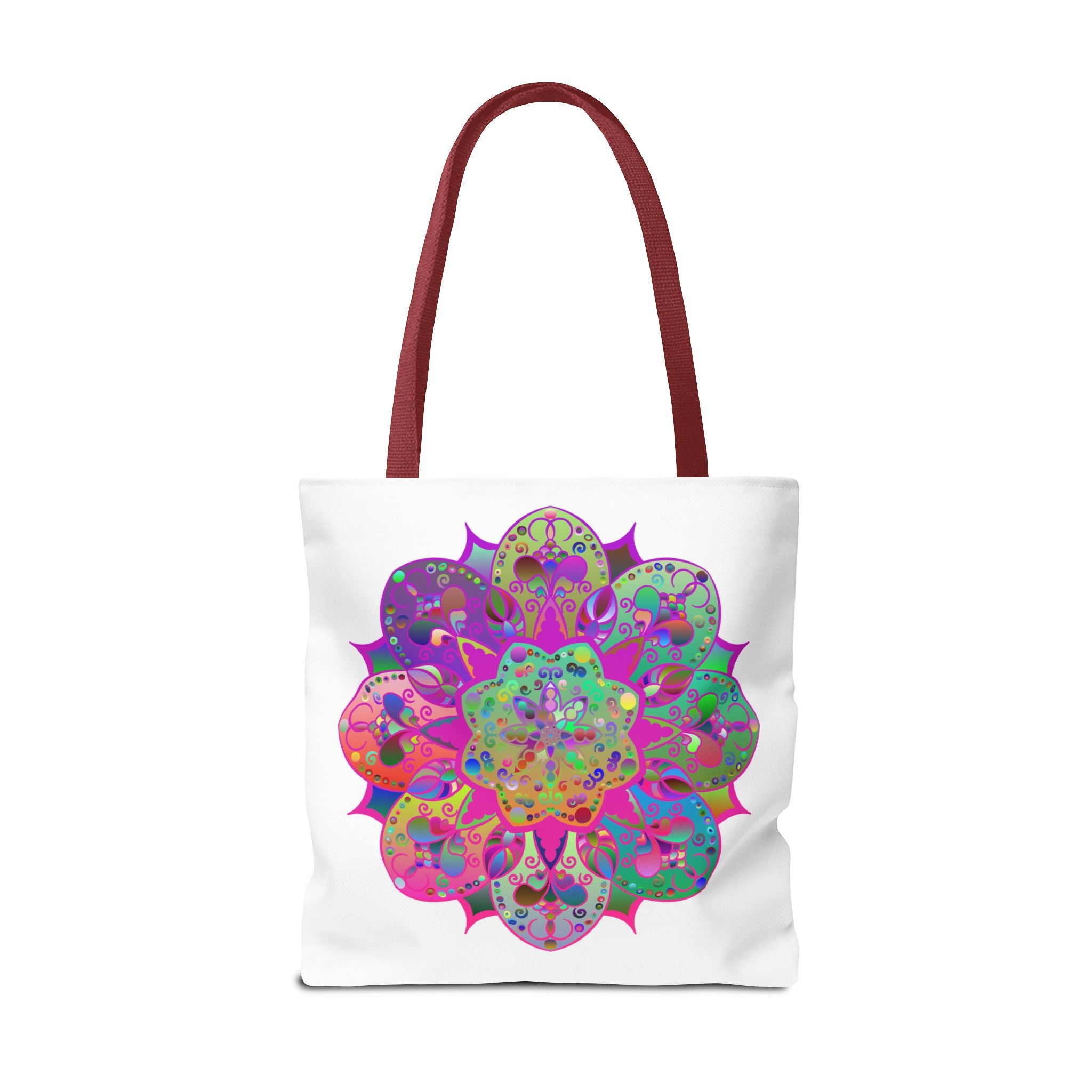 Vibrant and intricate mandala design tote bag in various colors