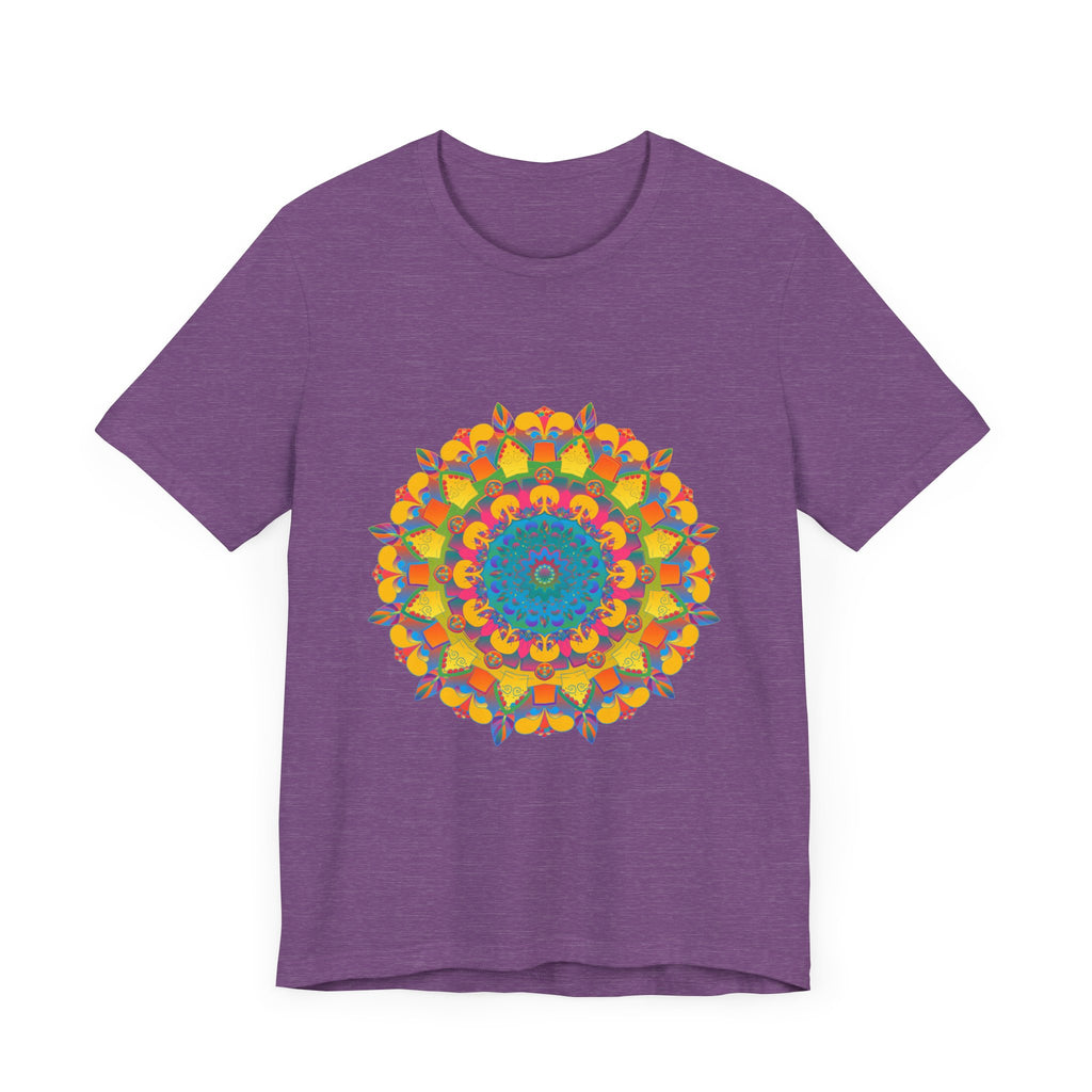 Vibrant Mandala Tee featuring a colorful geometric design in shades of red, blue, green, and yellow, creating a visually stunning and eye-catching t-shirt