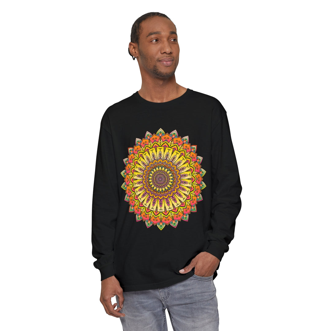 Intricate Mandala Unisex Long Sleeve T-Shirt featuring detailed mandala design on front and back