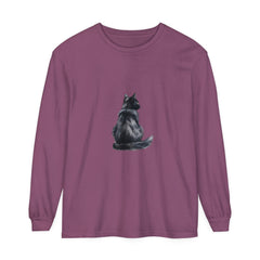 Black Cat Watercolor Long Sleeve T-Shirt with a realistic watercolor cat design