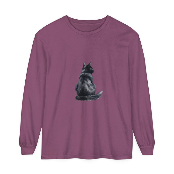 Black Cat Watercolor Long Sleeve T-Shirt with a realistic watercolor cat design