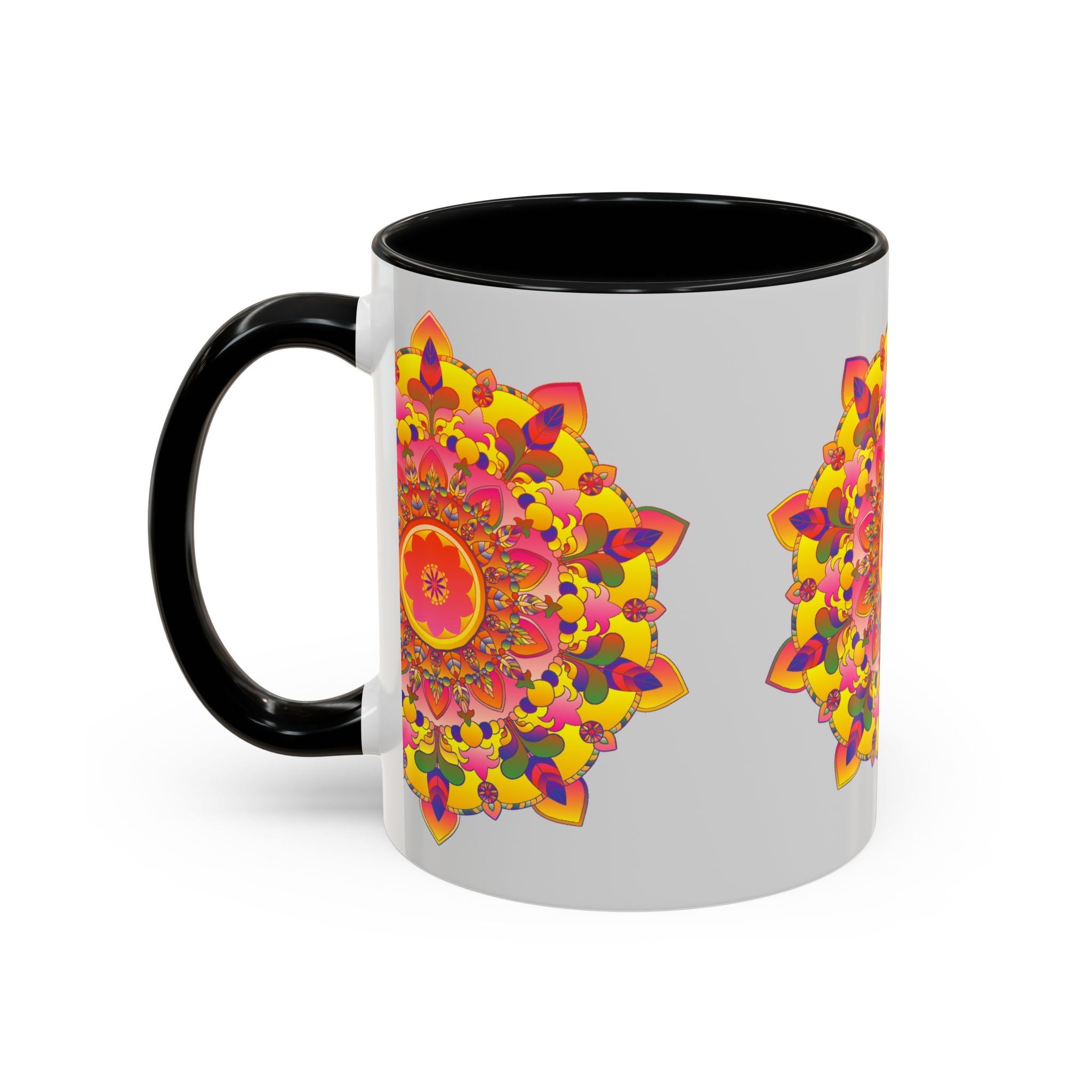 A colorful and intricate mandala art mug, perfect for enjoying your favorite hot beverages