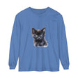 Black unisex long sleeve t-shirt featuring a mystical kitten design