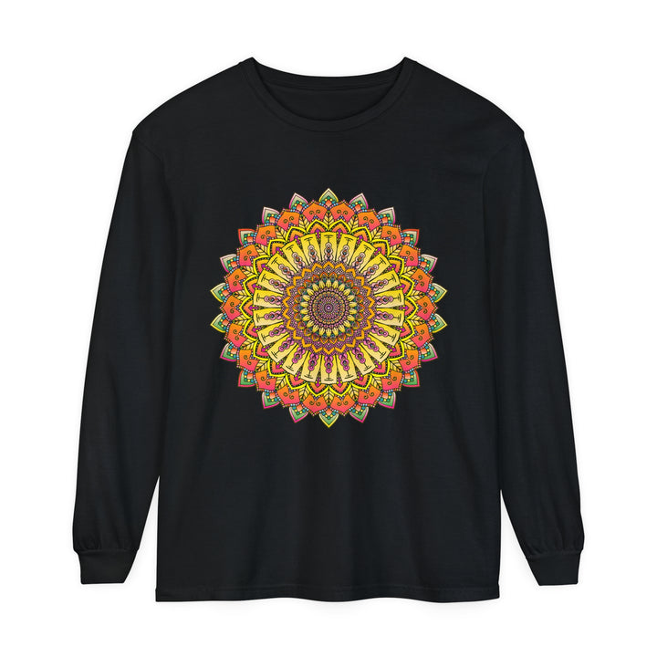 Intricate Mandala Unisex Long Sleeve T-Shirt featuring vibrant, detailed mandala design